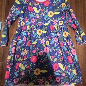 Girls Navy Floral Long-Sleeve Dress
